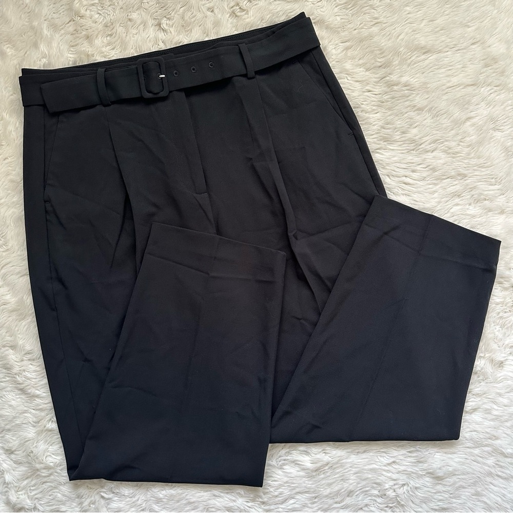 J. Crew Factory Pants Petite Belted Straight-Leg Trouser Black 12P NWT New